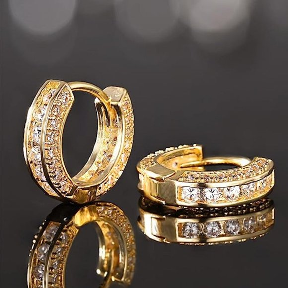 2ct Diamond Mens 18K Yellow Gold Earrings Round Circle Guys Fine 18 Karat 2 ct